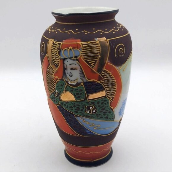 Vintage Japanese Satsuma Miniature Porcelain Hand Painted Vase Wise Men Set of 3 - Picture 5 of 15